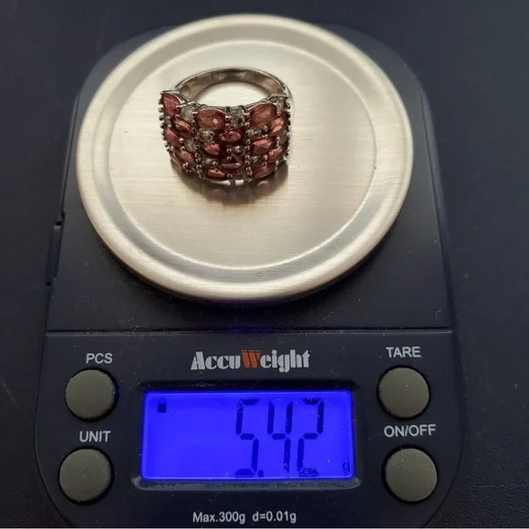 Rhodolite Garnet White Topaz Sterling Silver Ring Size 7 - Picture 16 of 16